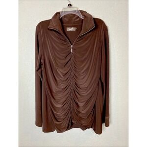 Sympli Canada Womens 12 Jersey Full Zip Lined Jacket  Brown Ruched‎ Travel